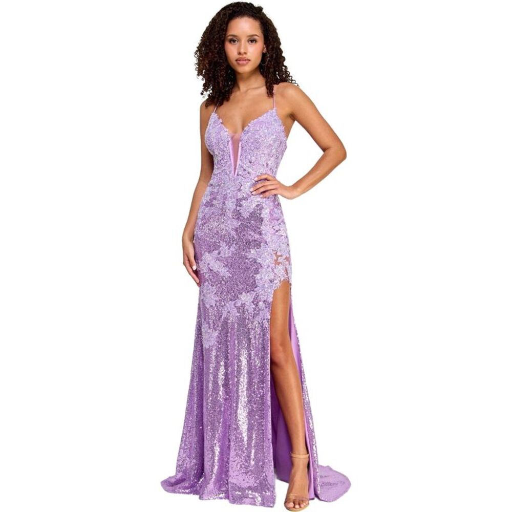 Say Yes to the Prom Womens Sequins Maxi Gown Dress, Purple, Juniors, 17/18, DM
